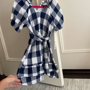 Bloomingdale’s BRAND NEW girls aqua dress navy white - 
 new w/tags Size small